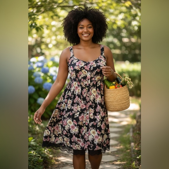 Xhilaration Dresses & Skirts - Xhilaration Black Pink Floral Button-Up Sundress Size M